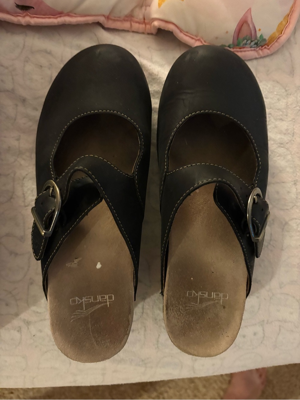 Dansko Black Leather Mary Jane Clog with Buckle Strap